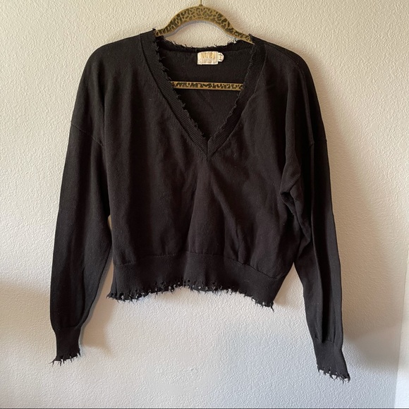 NATION LTD Black V Neck Distressed Sweater Small - Picture 3 of 9